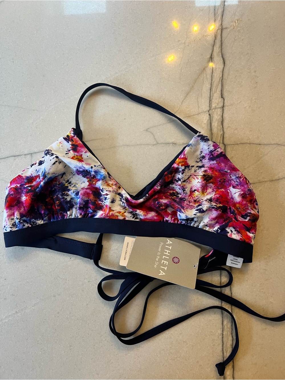 Athleta Floral Multicolor Sports Bralette with Navy Trim